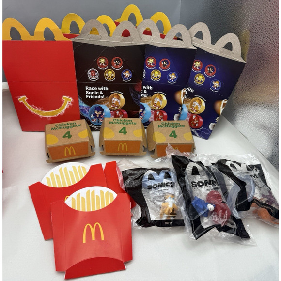 Sonic Movie McDonalds Kid Happy Meal Toy w/3 Empty Nuggets/Fries Boxes & Toys.. - Picture 1 of 8